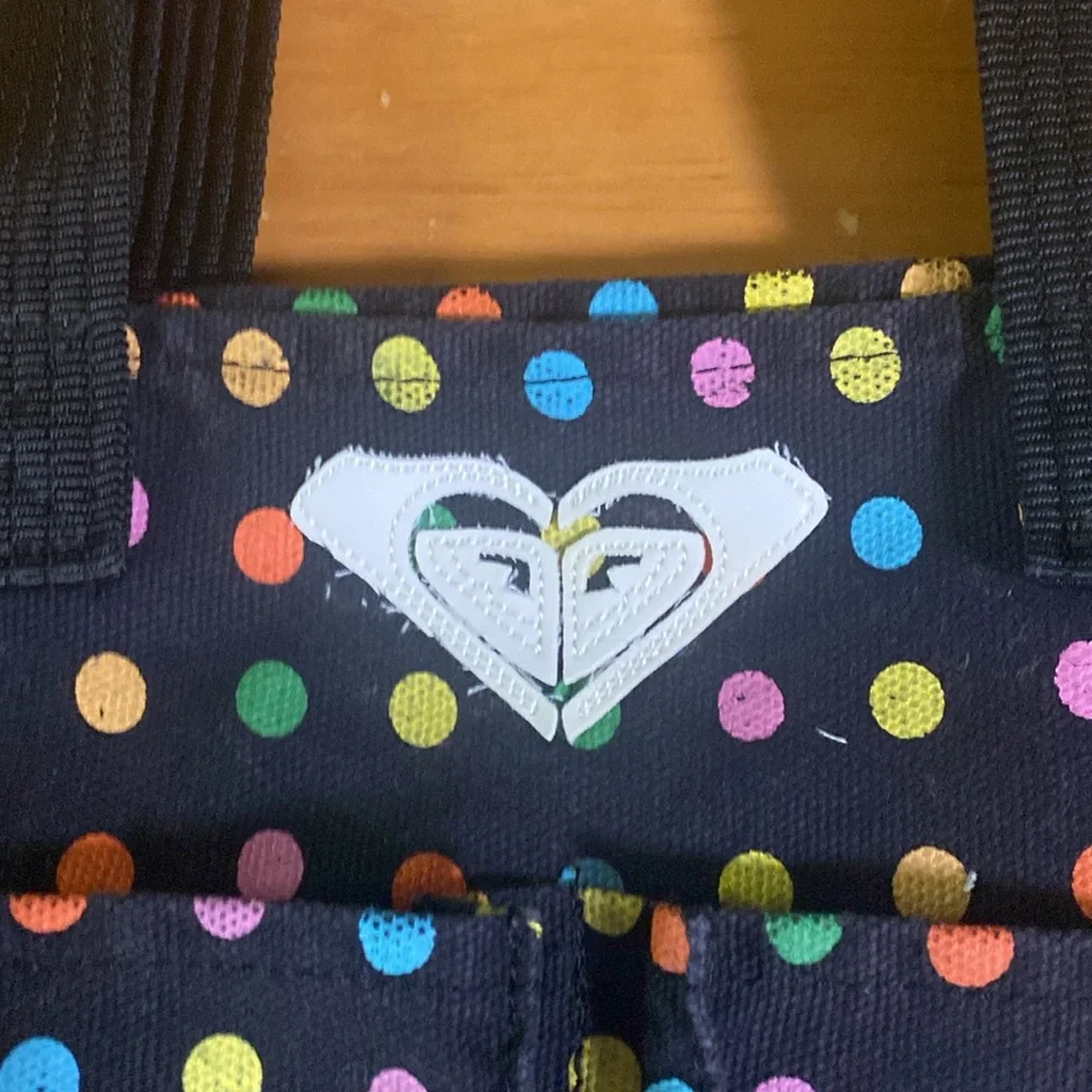 Roxy Black Multi Color Polka Dots Tote Bag great condition